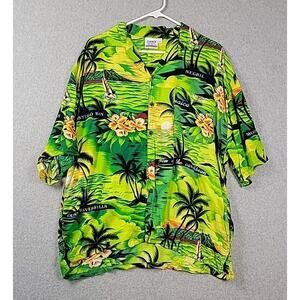 Jammin Shirts Green Tropical Floral SS Button Up Hawaiian Shirt Men's Large